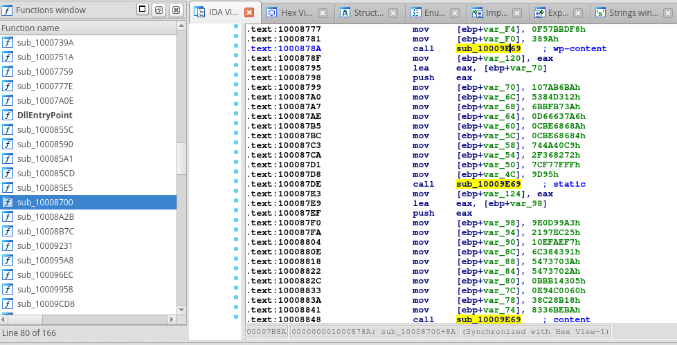 Fig. 4: Decrypted strings in GandCrab disassembly