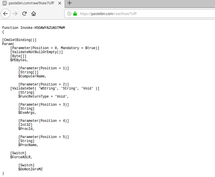 Fig. 6: Powershell script from pastebin